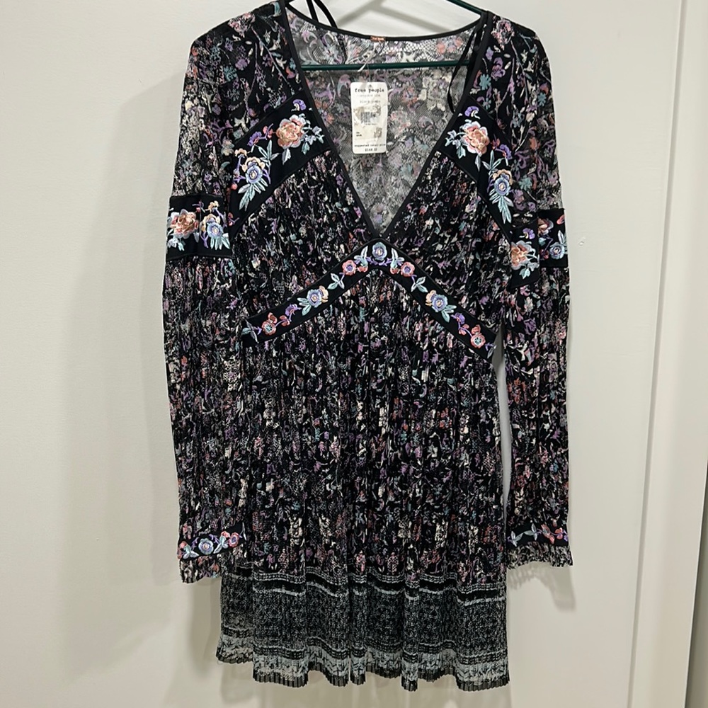 Free people cherry blossom black mini dress